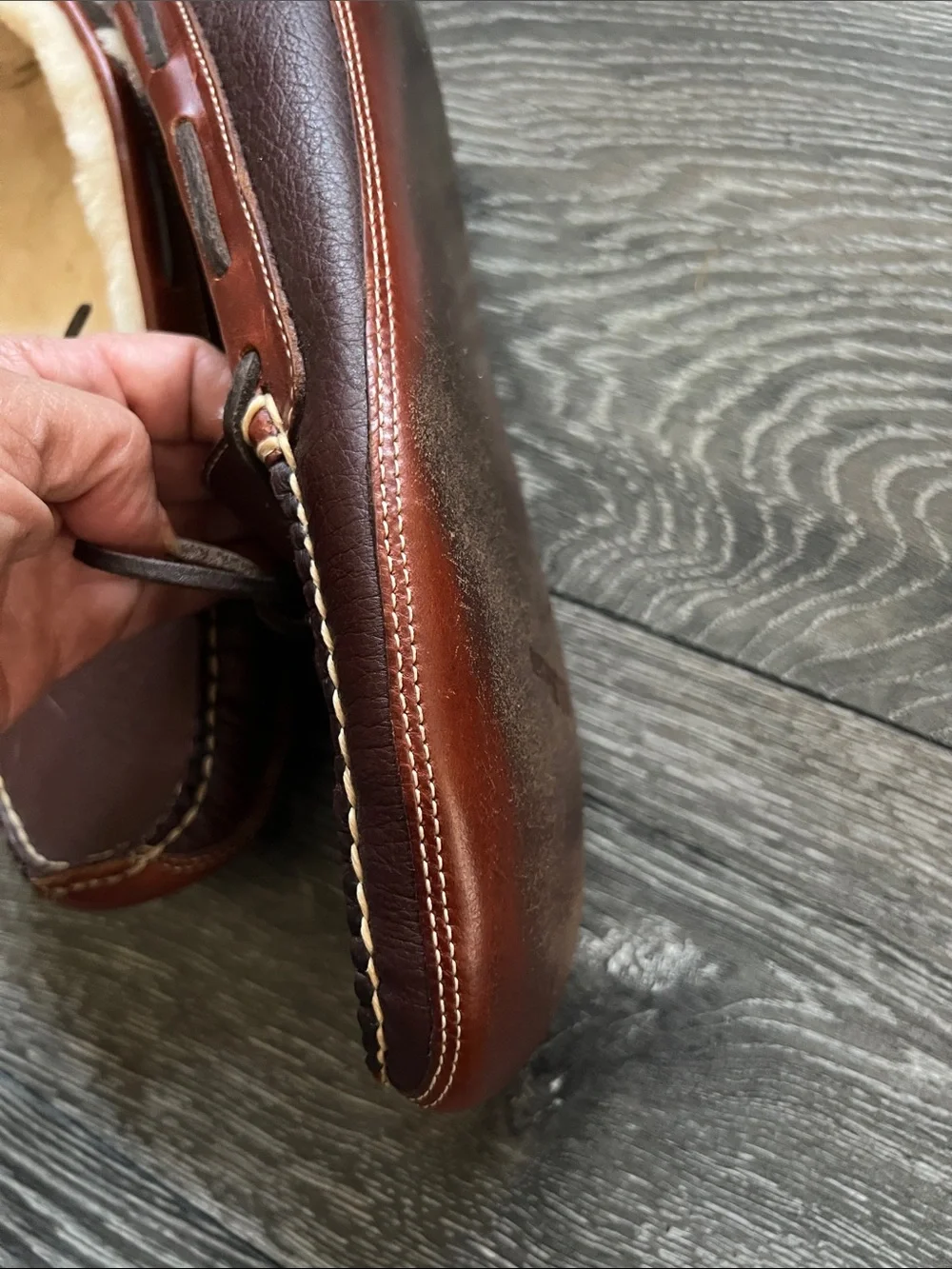 L.L. Bean Brown Leather Shearling-Lined Moccasin Slippers